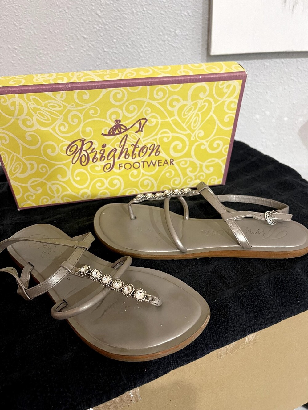 Brighton Metallic Jeweled T-Strap Sandals